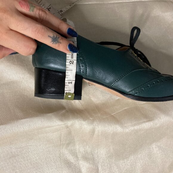 retro 70s green brogue block heel shoes (the Aly modshoes) - Picture 9 of 11